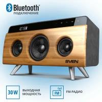 SVEN HA-930, бамбук, акустическая система, мощность 30 Вт (RMS), Bluetooth, FM, USB, LED-дисплей, встроенный аккумулятор