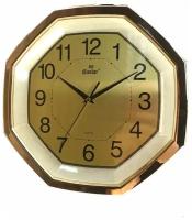 Часы настенные с плавным ходом бесшумные в форме восьмиугольника Gastar 991 C ободок под золото размер 31х31см
