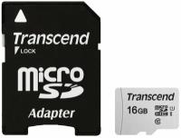 Карта памяти microSDHC 16 GB TRANSCEND UHS-I U1, 95 Мб/сек (class 10), адаптер, TS16GUSD300S-A, 1 шт