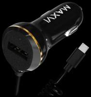 Автомобильное зарядное устройство Maxvi CCM-211MSC, 2.1A, 1USB, витой кабель microUSB, черный