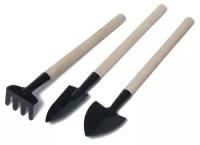 Набор инструментов, 3 предмета: грабли, 2 лопатки, длина 24 см, деревянные ручки