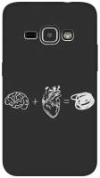 Матовый Soft Touch силиконовый чехол на Samsung Galaxy J1 (2016), Самсунг Джей 1 2016 с 3D принтом "Brain Plus Heart W" черный