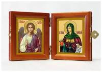 Складень именной "Преподобная Ирина Каппадокийская - Ангел Хранитель", из двух икон 8*9,5 см