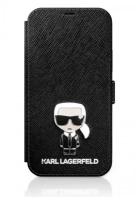 Панель Lagerfeld для iPhone 12/12 Pro, PU Saffiano Ikonik Karl (metal) Booktype Black