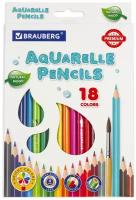 Карандаши акварельные 18 цветов Brauberg Premium Aquarelle (L=176мм, грифель мягкий 4мм) 3 уп. (181672)