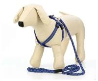 Шлейка для собак Пижон "Плетенка", 32-48 см, флуоресцентный, с поводком 115х1 см, синий
