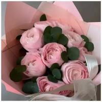 Букет Ранункулюс с эвкалиптом "Розовое счастье", красивый букет цветов, шикарный, премиум цветы