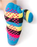 Носки для батутов и для йоги XL с нескользящей прорезиненной подошвой черно-желто-розово-голубые