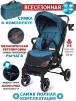 Коляска прогулочная Dearest 819 PLUS модель 2023, с механической спинкой, большим капюшоном, полная комплектация, черная рама (изумрудный)