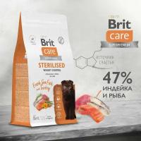 Brit Care Cat Sterilised Weight Control корм для стерилизованных кошек, морская рыба с индейкой 1,5 кг