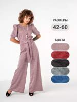 Костюм ZONE16, блуза и брюки, праздничный стиль, свободный силуэт, пояс/ремень, пояс на резинке, размер 44, розовый