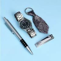 Набор подарочный 4в1 (ручка, часы, кусачки, брелок), микс