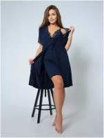 Пеньюар женский халат и сорочка, София37, цвет темно-синий, размер 54