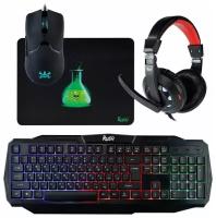 Игровой набор 4-в-1: клавиатура+мышь+гарнитура+коврик Smartbuy RUSH Venom (SBC-775G-K), черный