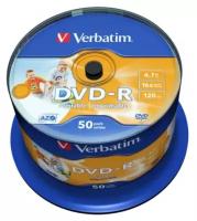 Диск Verbatim DVD-R 4.7Gb 16x Cake Box (50шт) Printable (43533)