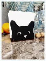 Салфетница деревянная на стол черная "Кот"