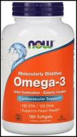 NOW Omega-3 Molecularly Distilled Enteric Coated (Омега-3 молекулярная очистка Кишечнорастворимое покрытие) 180 softgel (NOW)