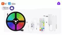 Умная музыкальная лента для Алисы 10м RGB + WIFI контроллер + пульт + блок питания 60LED/М