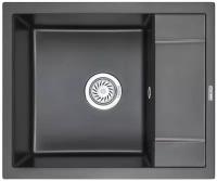 Кухонная мойка кварцевая Granula GR-6002 односекционная квадратная с крылом, врезная, чаша 395x430, цвет черный (6002bl)