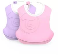 Детский нагрудник Twistshake (Bib) в наборе из 2 шт. Пастельный розовый и фиолетовый (Pastel Pink Purple). Возраст 4+m