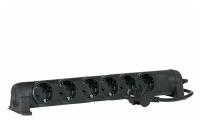 Legrand Revolution Комфорт Черный Удлинитель 6x2К+З с выкл., кабель 1,5м, плоские розетки, фиксируемый поворотный блок