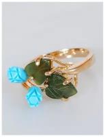 Кольцо помолвочное Lotus Jewelry, нефрит, бирюза, размер 16, бирюзовый, зеленый