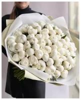 Букет Пионов белые 101 шт, красивый букет цветов, шикарный, премиум цветы пионы