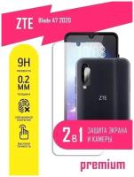 Защитное стекло для ZTE Blade A7 2020, ЗТЕ Блейд А7 2020 на экран и камеру, гибридное (гибкое стекло), AKSPro