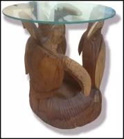 Журнальный стол из дерева Суар черепахи 50 см (ручная работа) со стеклом Индонезия VITtovar