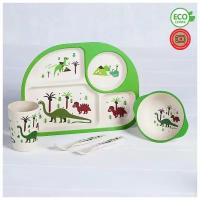 Набор детской посуды Зайчик, 3 предмета: тарелка на присоске, крышка, ложка, цвет бирюзовый