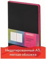 Ежедневник BRAUBERG Flex недатированный, искусственная кожа, А5, 136 листов, черный, цвет бумаги тонированный