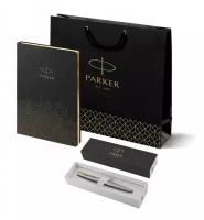 Подарочный набор: Ручка перьевая Parker Jotter Stainless Steel GT, Mblue и Ежедневник недатированный, чёрный