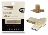 Флеш-накопитель 3 в 1/ USB 3.0 Flash Drive / 64 ГБ/ Водонепроницаемый чип