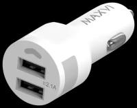 АЗУ Maxvi CCM-212 Plus T white 2.1A, 2xUSB, Type-C, цвет: белый, подсветка: синяя