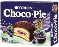 Пирожное Orion Choco Pie Black Currant, шоколад, черная смородина, 12 шт. в уп