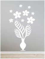Наклейка Белая на Окно или Стену "Ваза с цветами", 60х35см