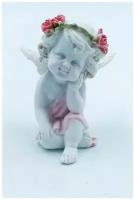 Статуэтка фигурка Ангел сидит Цветы 7,5см полимер для интерьера, сувениры и подарки, декор для дома, фигурки коллекционные