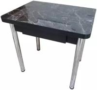 Стол обеденный раскладной с ящиком черный мрамор