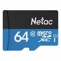 Карта памяти 64Gb - Netac microSDHC P500 NT02P500STN-064G-R с переходником под SD