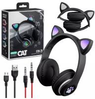 Беспроводные наушники Bluetooth CAT STN-28 со светящимися кошачьими ушками, детские (Черные)