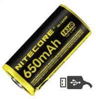 Аккумулятор NiteCore RCR123 емкостью 650 mAh.(защищенный)