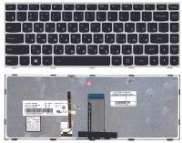 Клавиатура для ноутбука Lenovo 25215190 черная с серебристой рамкой с подсветкой