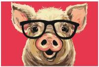 Картина по номерам, "Живопись по номерам", 72 x 108, A406, свинья, очки, животное, уши, милый, поп-арт, пятачок
