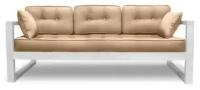 Прямой диван трехместный DEmoku Д-3 ЭТБ-Б экокожа(цвет экокожи: бежевый, цвет дерева: белый), механизм Нераскладной, 180х73х79 см
