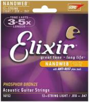 Струны для акустической гитары Elixir 16152 Nanoweb 12-Strings Light Phosphor 10-47
