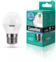 Лампа светодиодная LED3-G45/845/E27 3Вт шар 4500К бел. E27 260лм 220-240В, CAMELION 11376 (1 шт.)