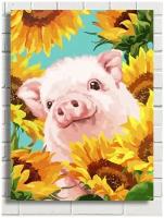 Картина по номерам Свинка с подсолнухами(порк, пэппа, цветы, МиМиМи) - 8062 В 30x40