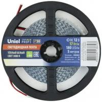 Светодиодная лента (UL-00007639) Uniel 17W/m 180LED/m 2835SMD теплый белый 5M ULS-M16-2835-180LED/m-10mm-IP20-DC12V-17W/m-5M-3000K Profi