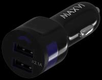 АЗУ Maxvi CCM-212 Plus M black 2.1A, 2xUSB, microUSB, цвет: черный, подсветка: синяя