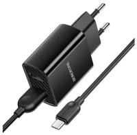 Сетевое зарядное устройство / Зарядка / СЗУ + кабель MicroUSB Borofone BA53A, черное, 2.1А, 2USB